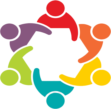 icon of 6 human shape people of different colors holding each other in a circle