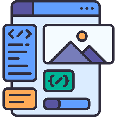 a colored graphic icon with geometric shapes describing the content of a template