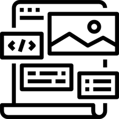 a black lined graphic icon with different geometric shapes describing the planning of a template