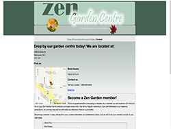 Zen Garden company's website contact page in tones of  green and white