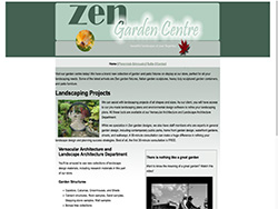 website home page for the companie Zen Garden in tones of  green and white