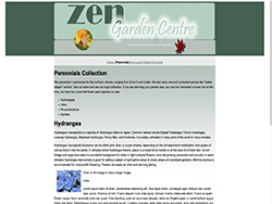 website parennials page for the companie Zen Garden in tones of  green and white