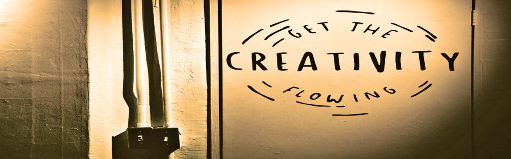 cmm by design banner depicting a staircase door with quote let creativity flow