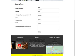 Vantage Peak Helicopter Tours website contact page